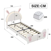 Lit rembourré Rosahqnda, lit simple avec tête de lit à oreilles de lapin, lit pour enfants avec lattes en bois 3