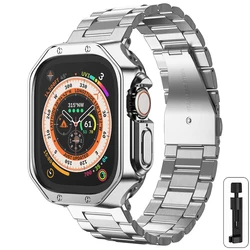 Bracelet en acier inoxydable avec étui de protection en TPU pour Apple Watch - Ensemble de bracelet de montre et de couvercle premium