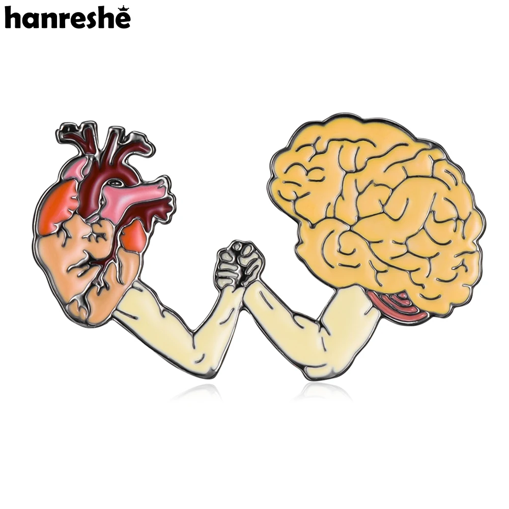 Hanreshe 심장 및 뇌 에나멜 브로치 핀, 의료 해부학 심장 의학 주얼리 배낭 옷깃 배지, 의사 간호사