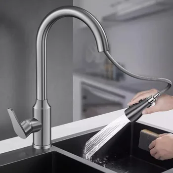 Pull-out Kitchen Sink Faucet Brass Faucet Deck Mounted Mixer Hot and Cold Water Taps Kitchen Sink Mixer Tap