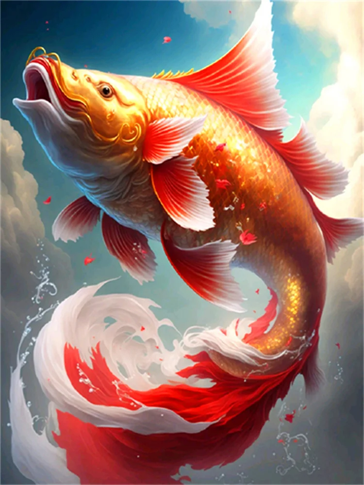 Koi Fish Golden Pigment Paint by Numbers Painting KIT Adults DIY