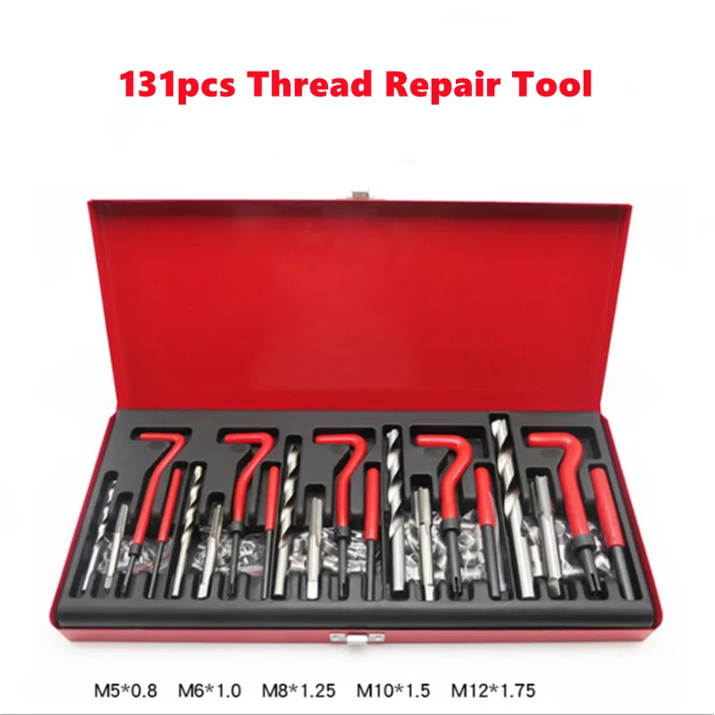 

B50 131pcs Thread Repair Kit M5 M6 M8 M10 M12 Screw Thread Inserts For Restoring Damaged Threads Repair Tools Drill Bit