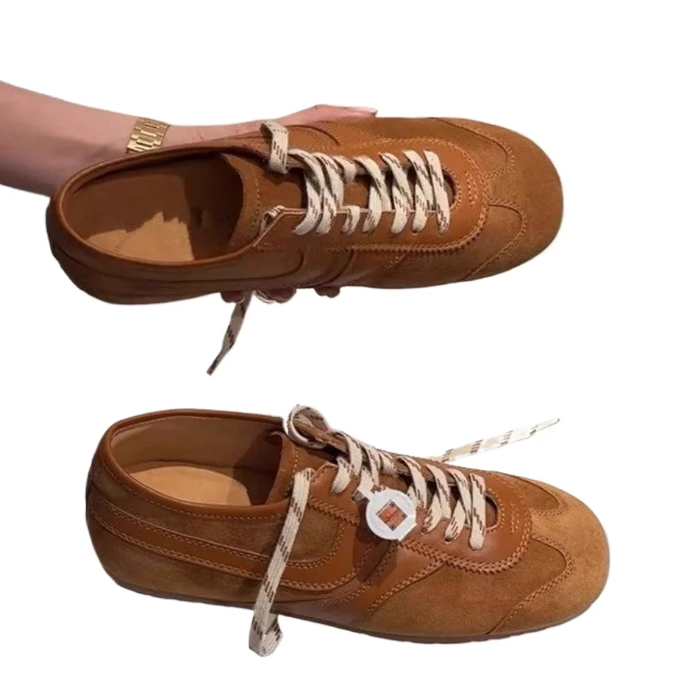 Leather Women's Casual Sneakers Designer Training Shoes Patchwork Lace-up Sneakers Leather Flat Women's Shoes 5