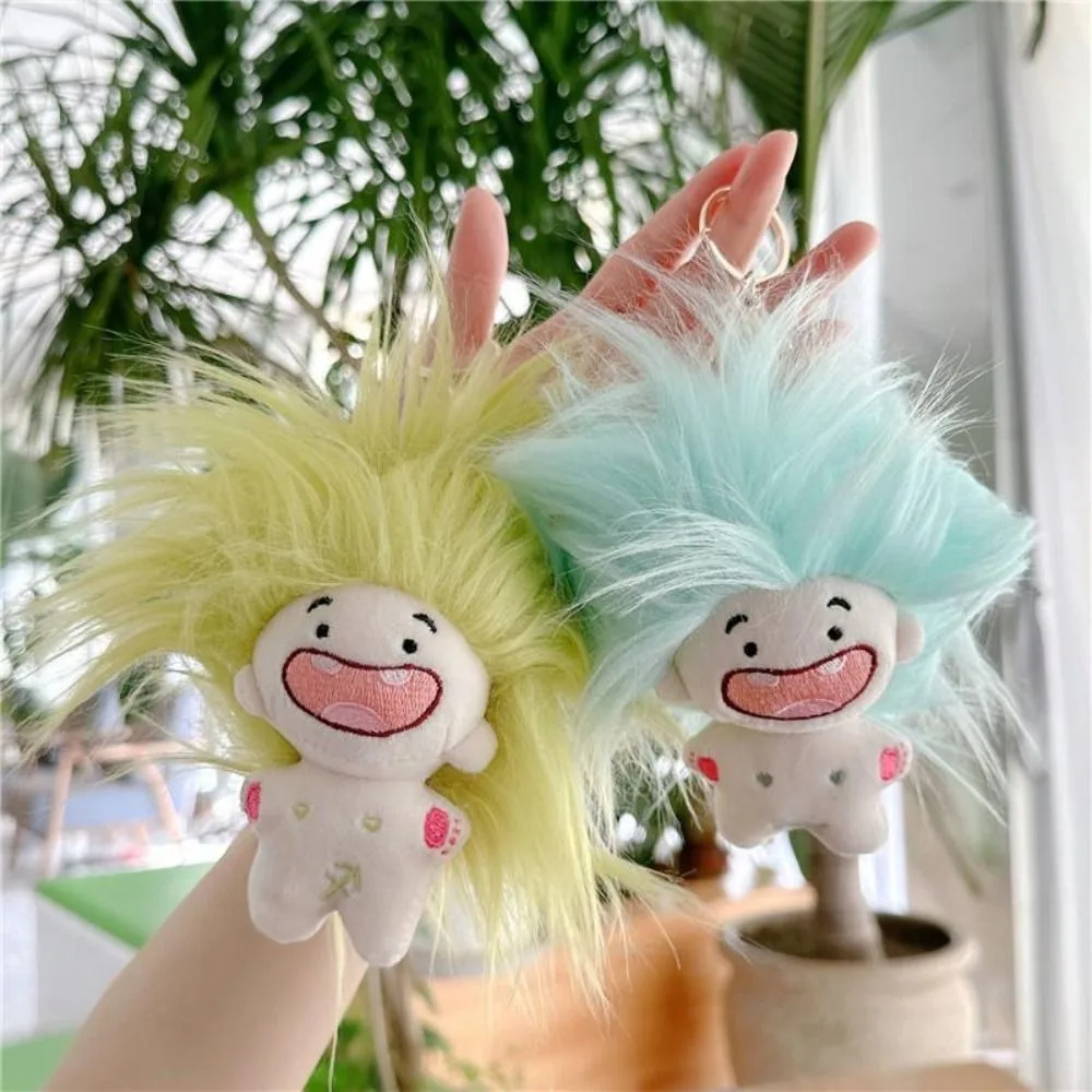 

10cm Mini Doll Toys Funny with Key Ring Toothless Missing Teeth Palm Doll Long Hair Plush Cotton Doll Baby