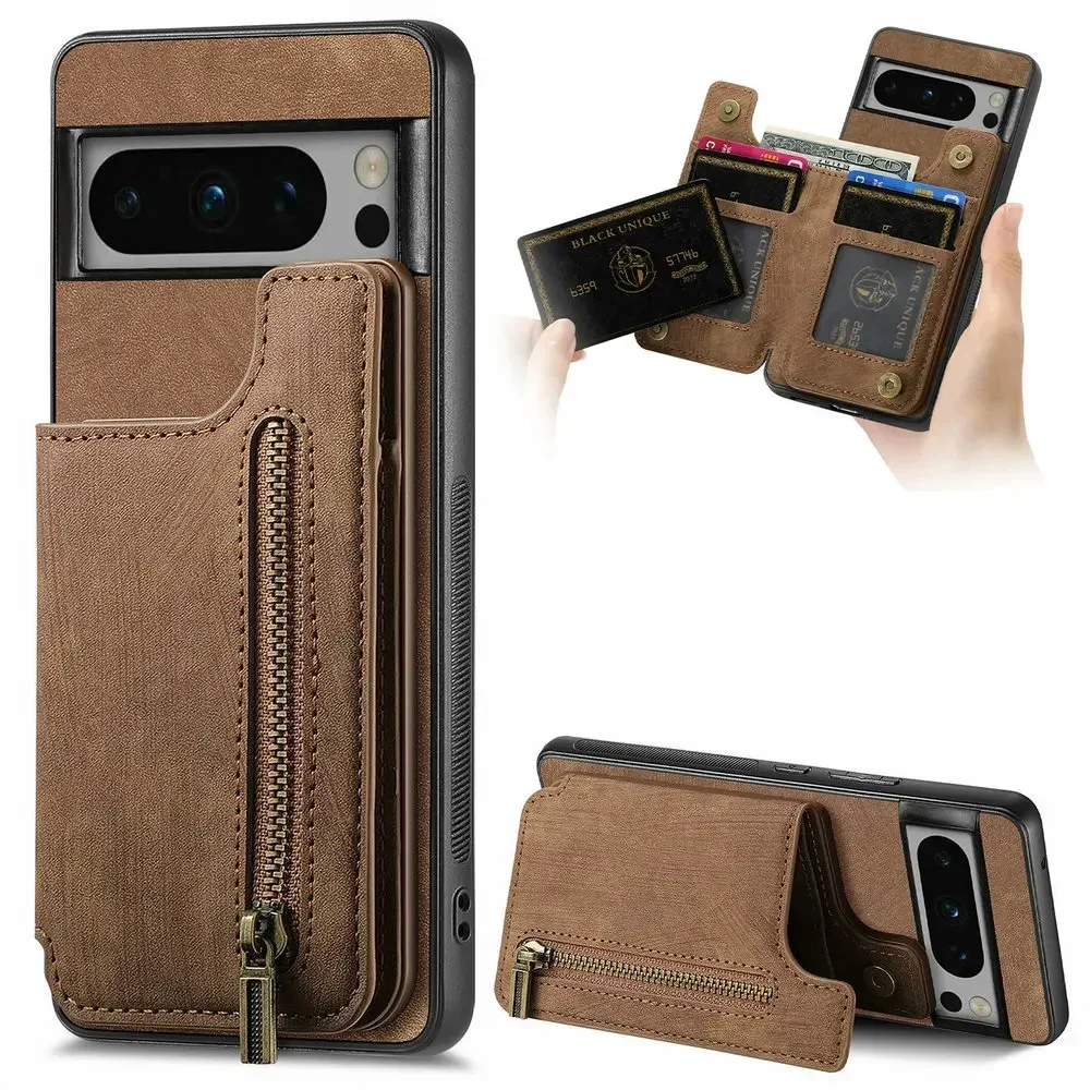Zipper Leather Card Wallet Phone Case - Elegant Protective Back Cover