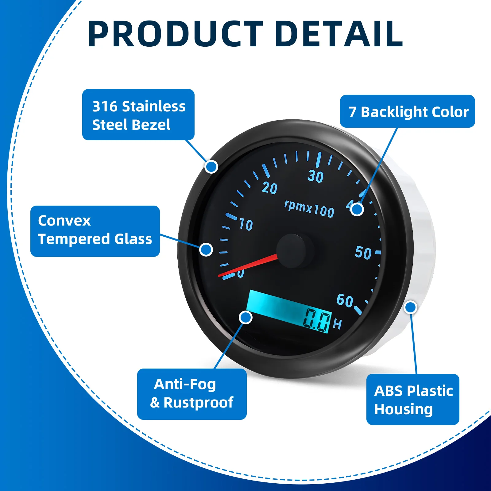 AD 85MM Tachometer with LCD Hour Meter For Marine Boat Car RPM Gauge 0-3000 4000 8000 RPM Meter Tach Sensor 7Colors Backlight engine tachometer,tachometer gauge,tachometer meter