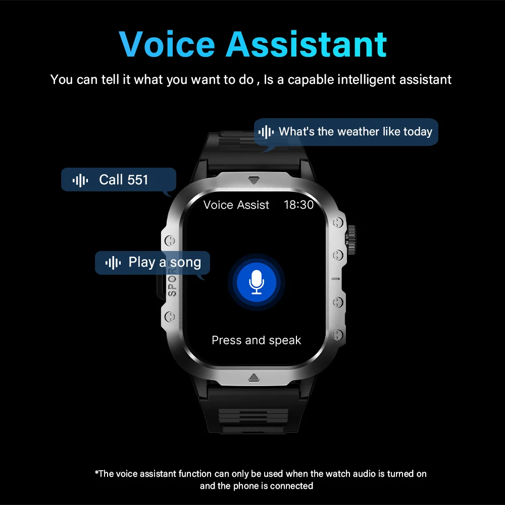 Smart Watch LAXASFIT Outdoor Sports 2.01 inch HD Screen LED Flashlight Bluetooth Talking For Men Women Holiday Gift