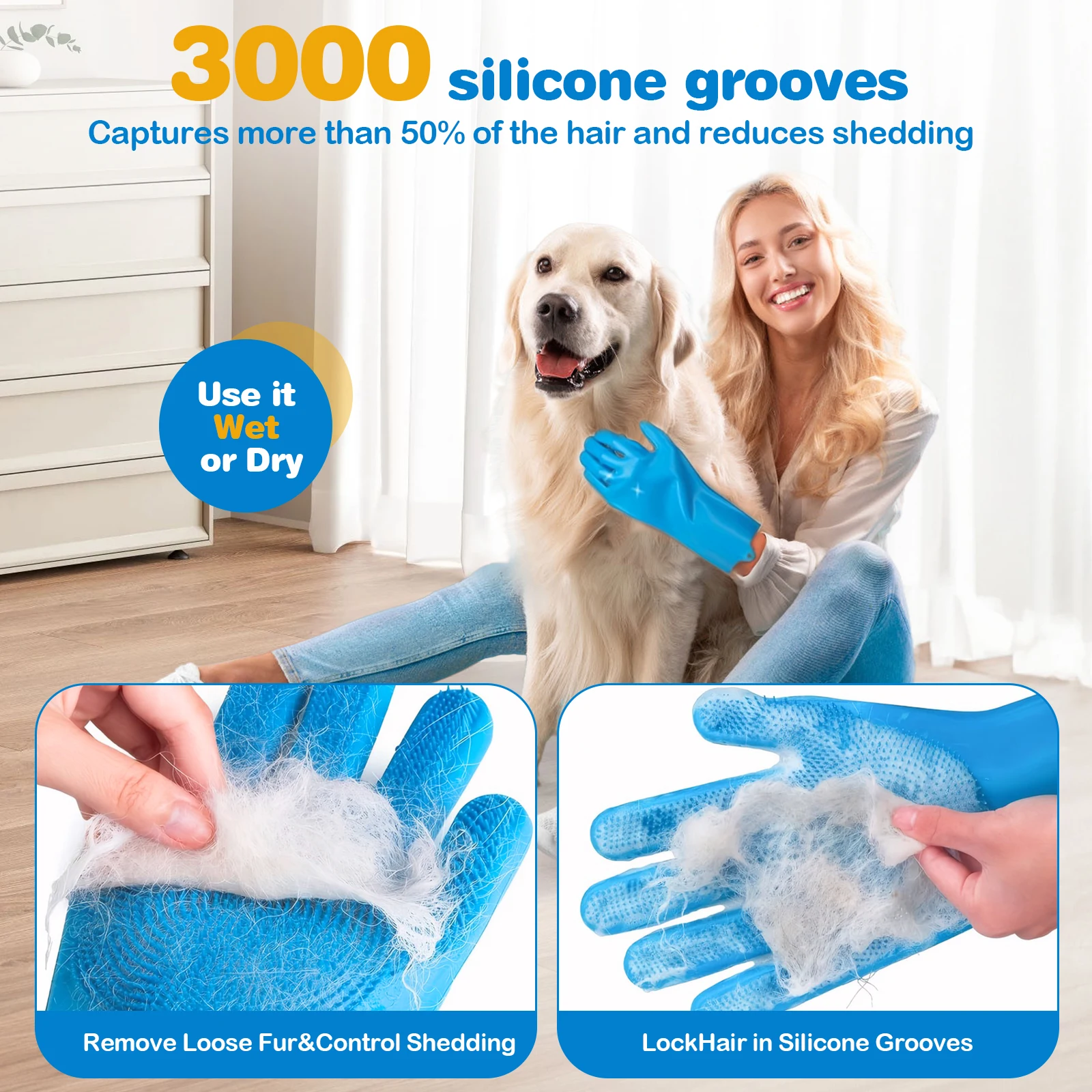 6PCS Pet Grooming Kit Silicone Dog Washing Gloves Bath Brush Dog Toothbrush Finger for Pet Bathing Massaging & Grooming