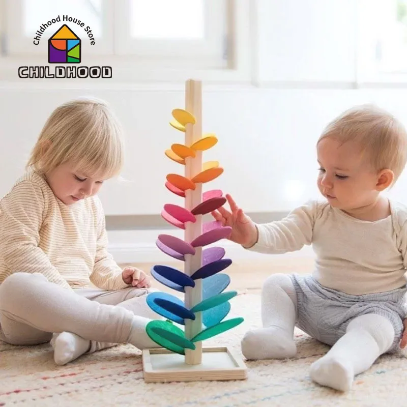 Montessori Wooden Petal Tree Building Blocks Toy Children's Rainbow Ball Ball Run Track Baby Educational Toy Gifts for Kids building blocks wooden toys wooden blocks wooden stacking toys stacking blocks
