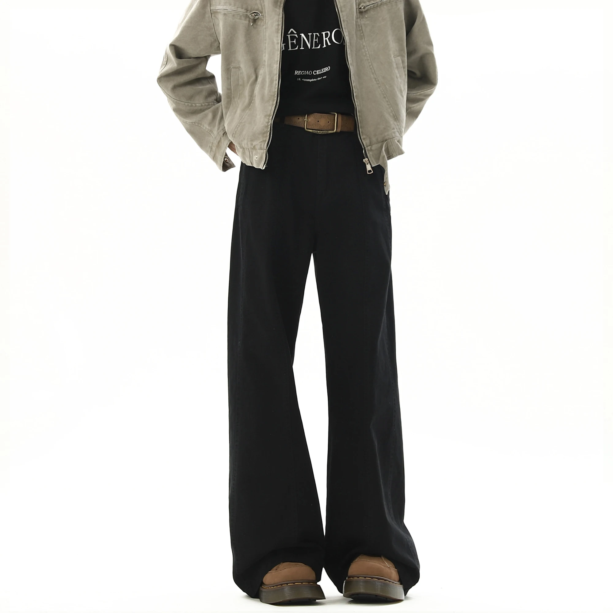 American Style Vintage Wide Leg Cargo Pants Men's Baggy Fashion High Street Overalls Coffee Streetwear Male Mopping Trousers casual pants