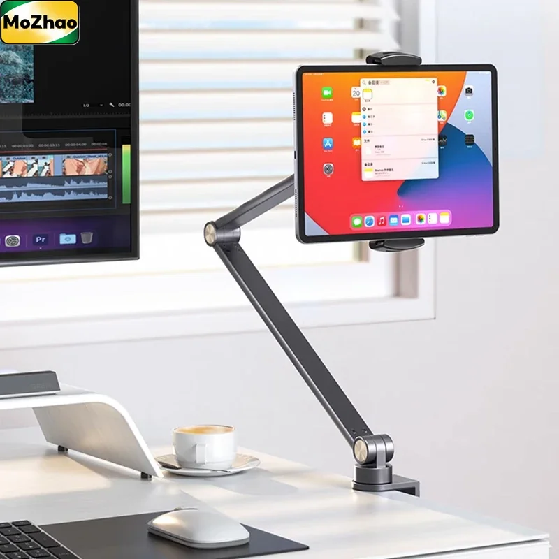 MoZhao ipad 스탠드 알루미늄 합금 휴대 전화 스탠드 데스크탑 침대 옆 침대 드라마 지원 스탠드 플랫 조정 가능한 리프팅 캔틸레버 라이브 촬영 오버 헤드 샷 스탠드