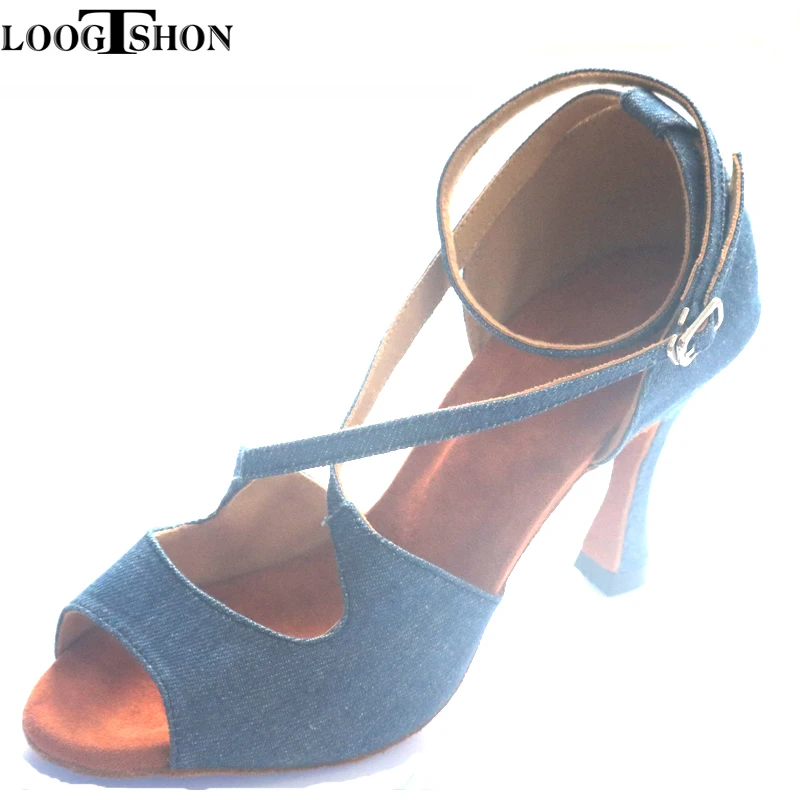 Loogtshon 2022 style latin dance shoes salsa ladies satin soft sole fashion dance sandals prom shoes 7 heel women's satin shoes