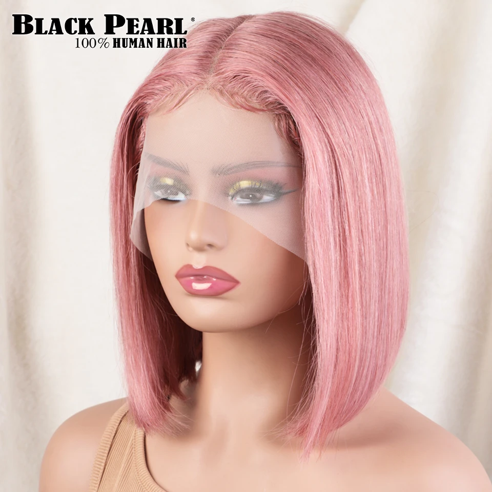 Pink Short Bob Hair Glueless Lace Front Human Hair WIg Pink Human Wigs For Women Pre-Plucked Transparent Lace Front Bob Wig