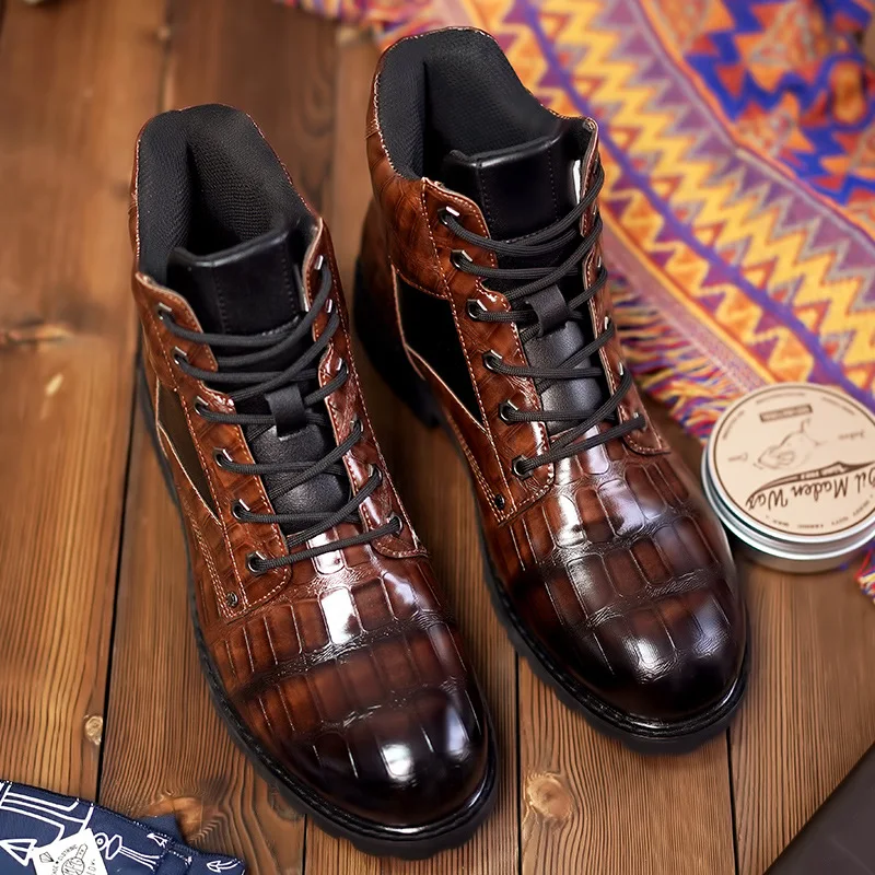 Spring Autumn Men Leather Boots Fashionable Mid Top EUR Size 38-48