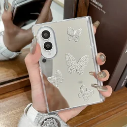Elegant Mirror Surface Rhinestone Butterfly Phone Case with Pearl Bead Wrist Chain for Galaxy Z Fold 8 Ultra (AR557 - 1)