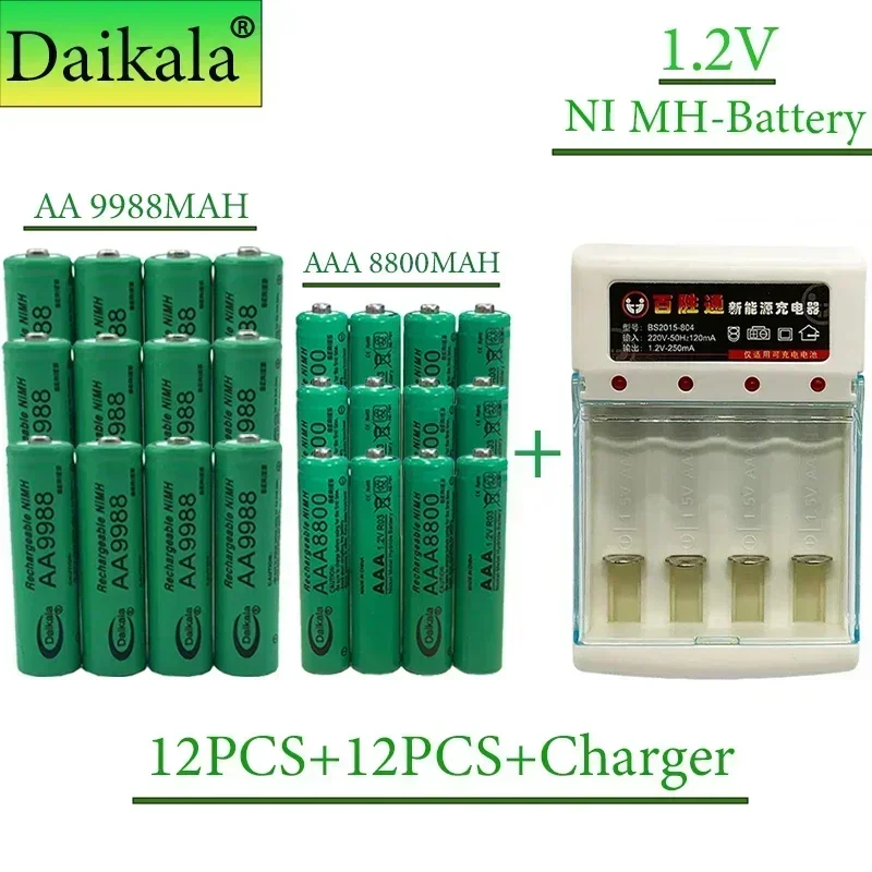 

AA+AAA Battery 100%New Original 1.2V AA9988MAH+AAA8800MAH+Charger NI MH Rechargeable Battery for Hair Clipper Shaver Calculator