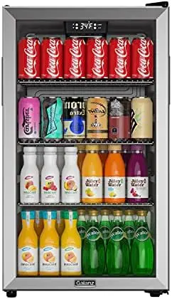 

Beverage Refrigerator Cooler - 130 Can Mini Fridge with Reversible Glass Door & Adjustable Shelves for Soda Beer or Wine - S