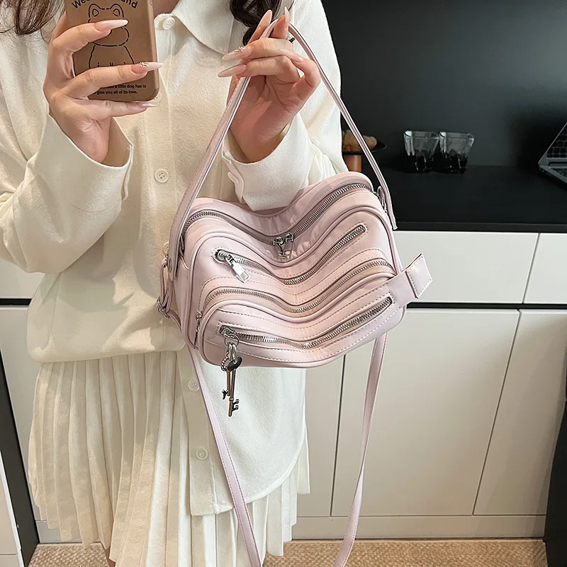 Female New Office Zipper Handbag Casual pu Leather Single Shoulder Bag Women Solid Color Messenger Underarm Bag