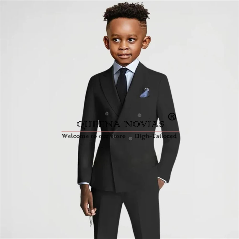 Kids Double Breasted Jacket Pants 2 Pieces Solid Children Tuxedos Made Evening Party Prom Dress Elegant Wedding Suits boys formal suit set