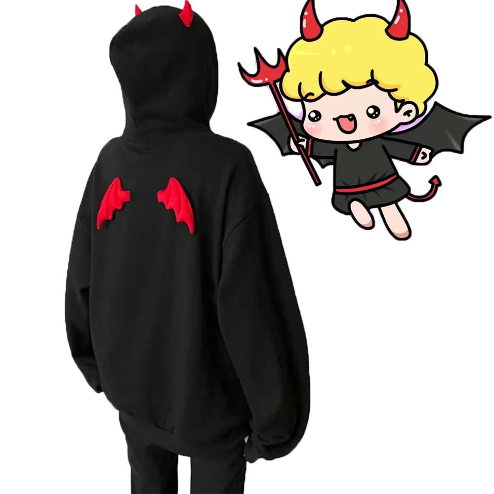 

Girls Hoodies Little Devil Gothic Cute Devil Horns Little Wings Hoodies Birthday Gift Halloween Costumes Street Dress Hoodies