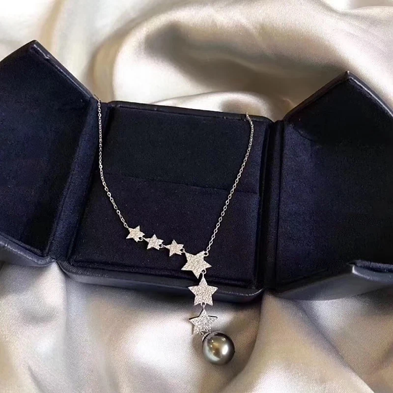 

MeiBaPJ 9-10 мм натуральный черный жемчуг, модное роскошное ожерелье с подвеской в виде звезды, серебро 925 пробы, изящные свадебные украшения для женщин