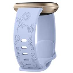 Floral Engraved Soft Silicone Watch Band Accessory - Fitbit Sense (Light Blue)
