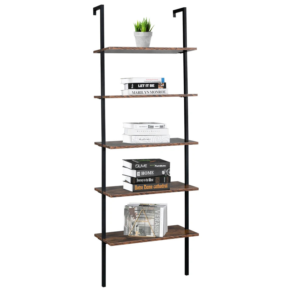 Industrial 5 Tier Wall Mounted Bookcase Shelf