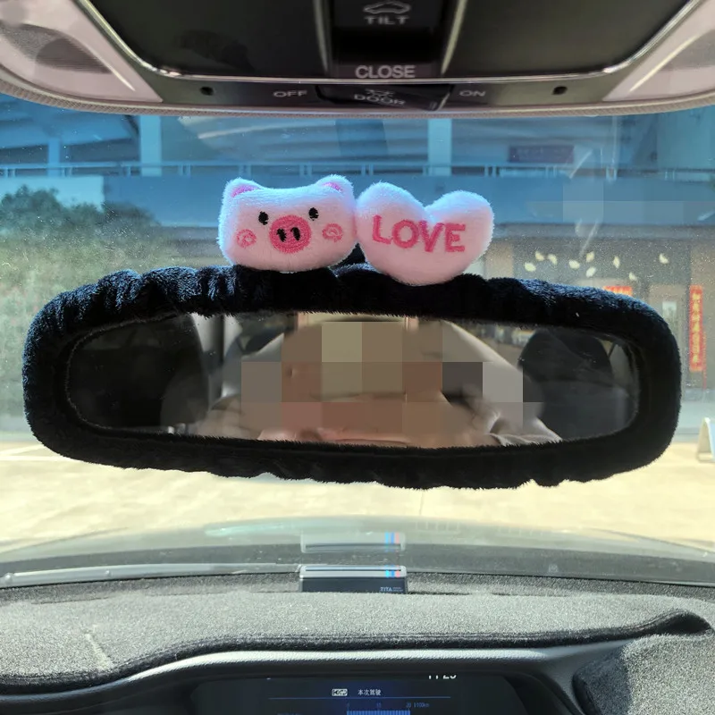 Carbon Fiber Mirror Cover Rearview Mirror Cover Rearview Mirror Adorable Rabbit Car Rearview Mirror Cover Cute Creative Korean Character Mirror Cartoon Reversing Decoration Female