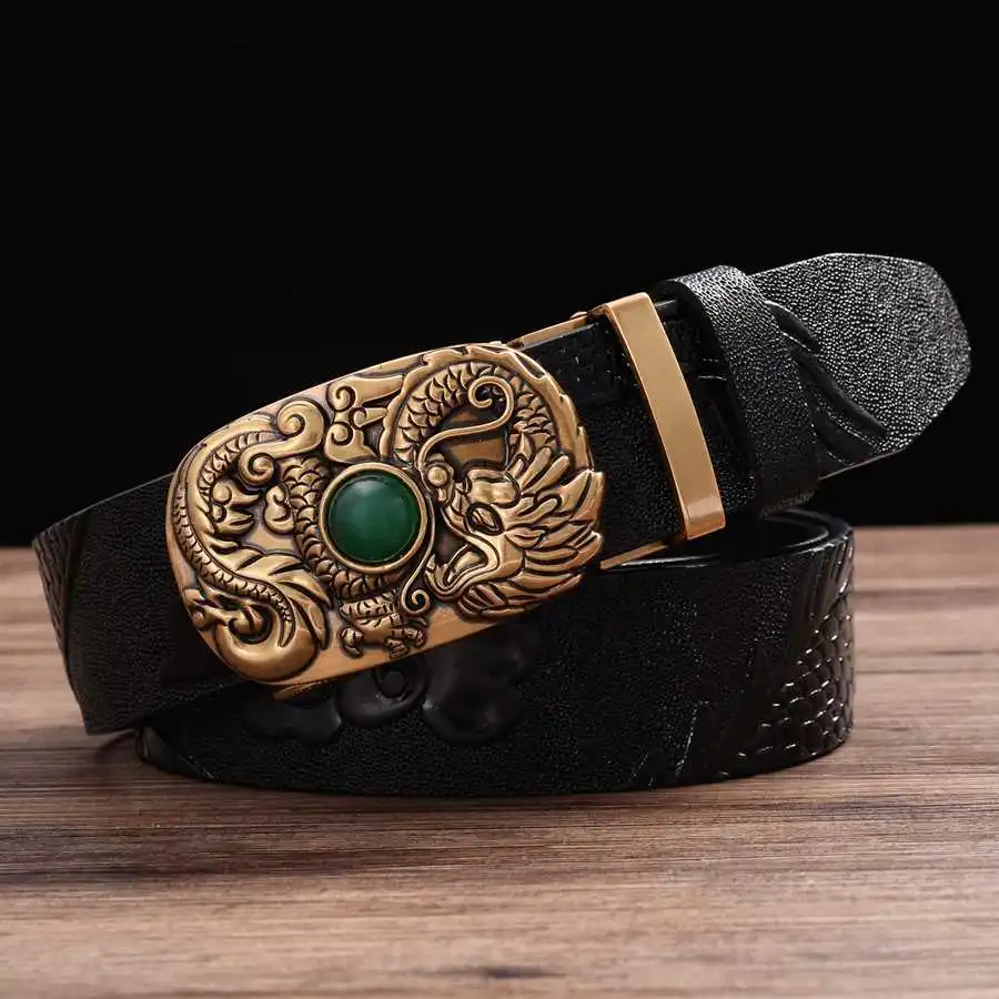 

Automatic Buckle Belt Men Leather Belt NEW Men's Leather Ratchet Strap 110cm-125cm Luxury Male Waistband Width:3.6cm