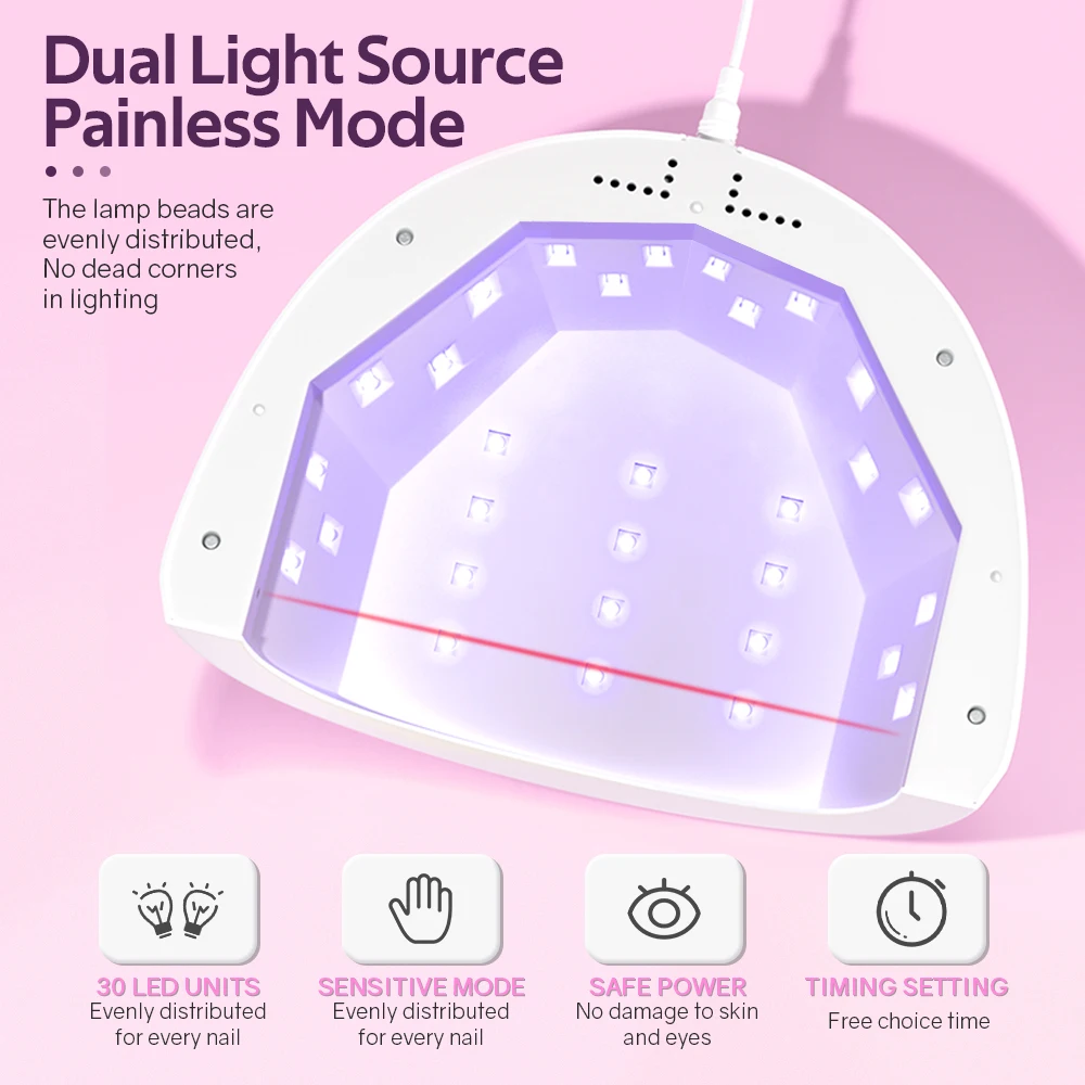 Nail Lamp 48W UV LED Nail Lamp Professional Gel Polish Drying Lamp with 3 Timer Settings 30 Beads Detachable Tray for Home Manicure Salon