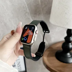 Premium Magnetic Buckle Silicone - Leather Watch Strap Bracelet - 42MM 44MM 45MM 49MM (Army green)