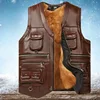 2024 Women Autumn Winter New Genuine Leather Vest Men Pocket Middle-aged Waistcoat Male Thick Fleece Sleeveless Coats D351 1
