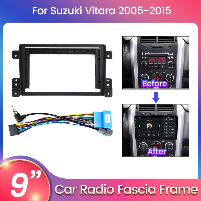 9inch Car Radio Fascia Frame for Suzuki Grand Vitara 2005 - 2014 Stereo Panel Mounting Dashboard Bezel Trim Kit Conversion