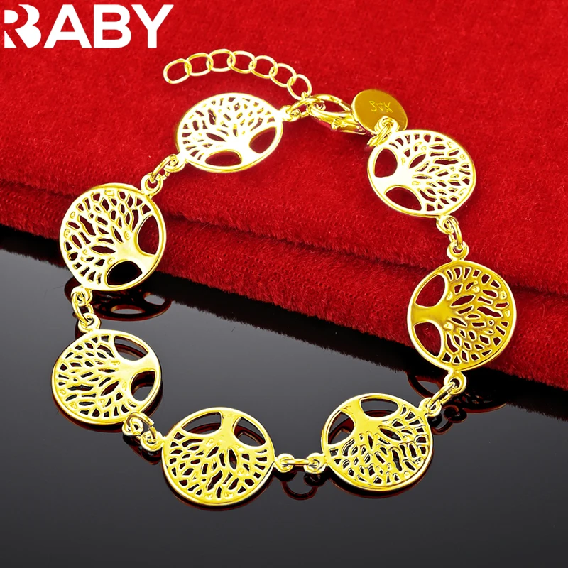 

URBABY 24K Gold Round Tree Bracelet Chain For Women's Wedding Party Fashion Accessories Charm Jewelry Christmas Gift