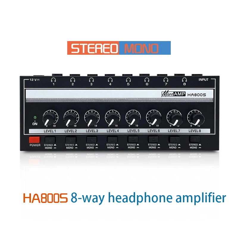 8-channel headphone amplifier, ultra compact audio stereo/mono switching, mini amplifier with power for music recording mixer