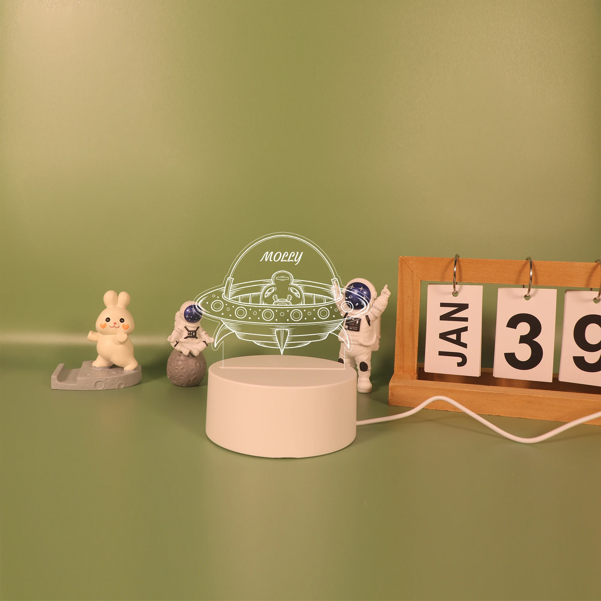 Ufo Funny Table Lamp Usb Atmosphere Desk 3D Night Light With Crack Basebirthday Gift