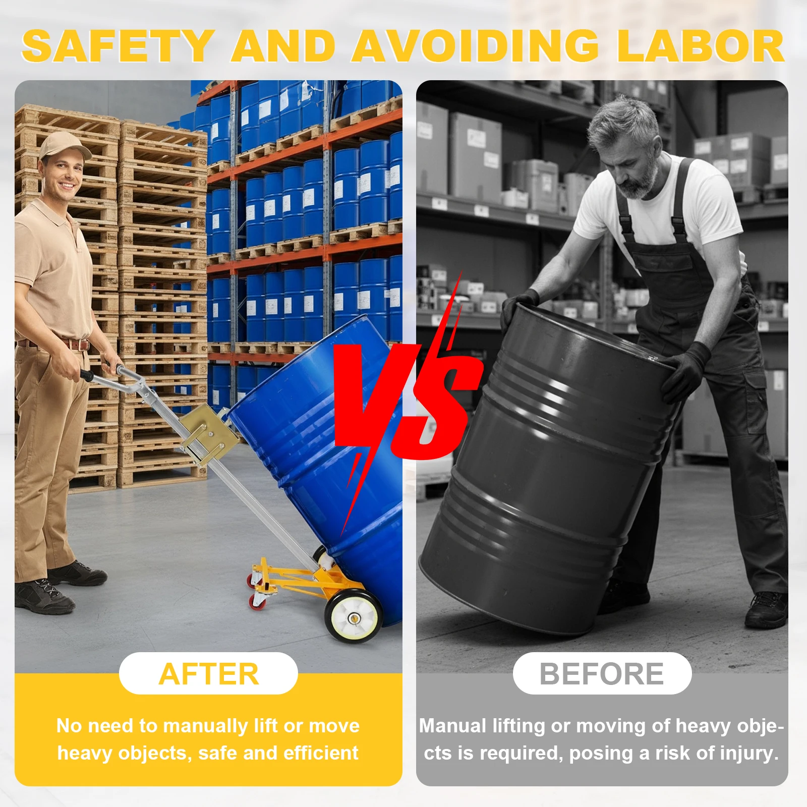 55Gallon Drum Truck Folding Hand Dolly 1000 Lbs Load Capacity Tipping Hand Truck Capacity Dollies for Garages Warehouse Workshop