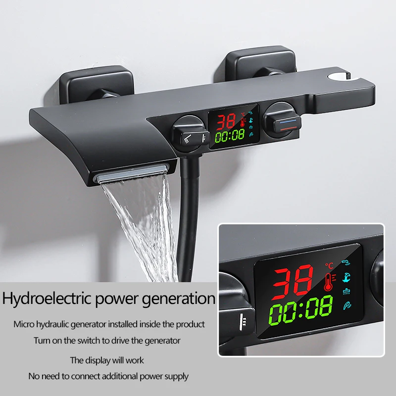 OXG Brass Bathtub Faucet Bathroom Faucet Bath Faucet Shower Mixer Crane Digital Display Faucet for bathroom Waterfall Spout 3