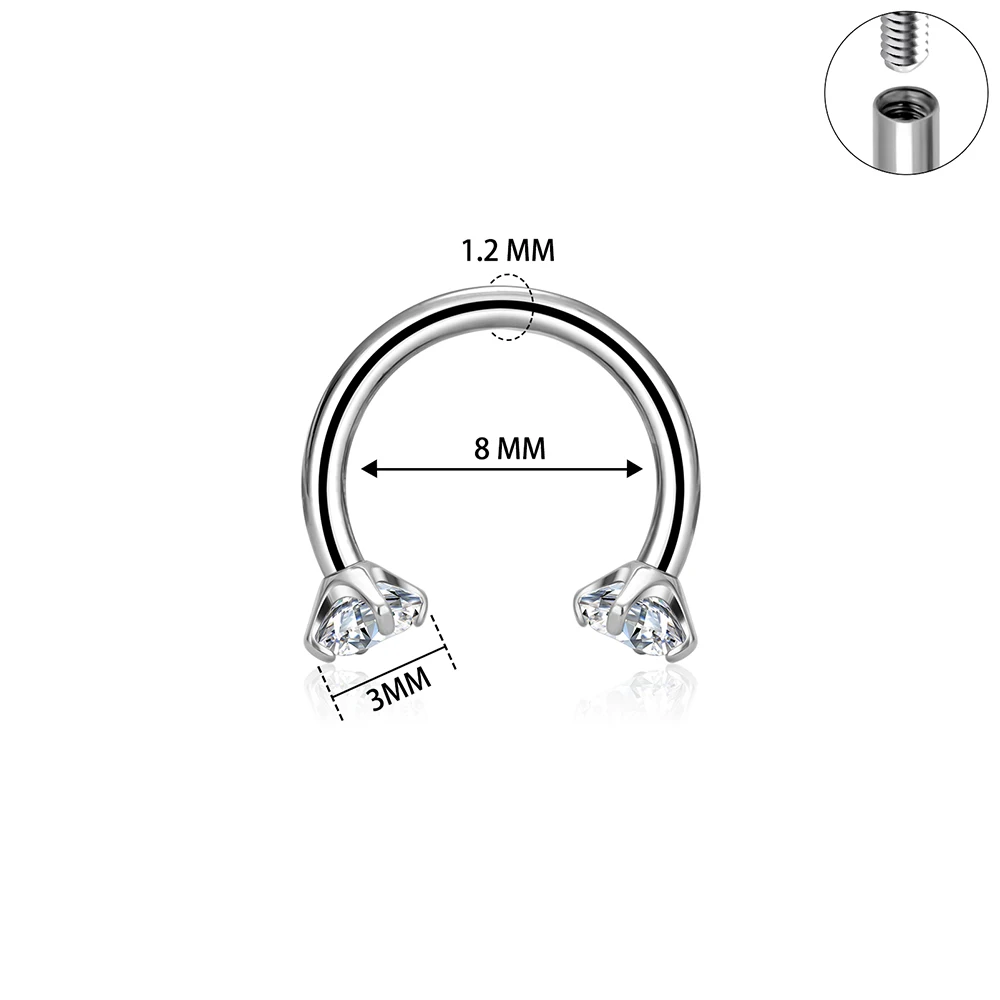 G23 Titanium ASTM-F136 Piercings Nose Ring C rod Body Jewelry Internal Thread Cartilage Helix Earrings