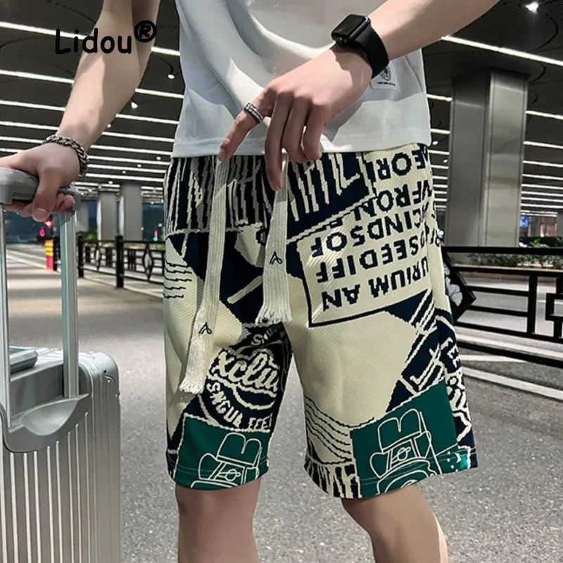 Fashion High Street Fancy Waist Drawstring Shorts Men's Summer Casual Loose Capris Trendy New Men's Pants Sports Versatile Short