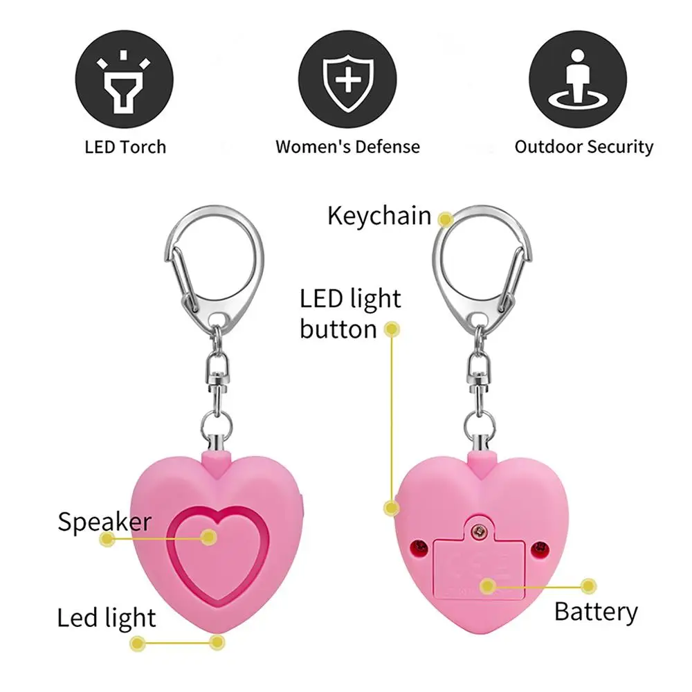 Heart-Shaped Personal Safety Alarm Keychain with High Decibel Emergency Alert