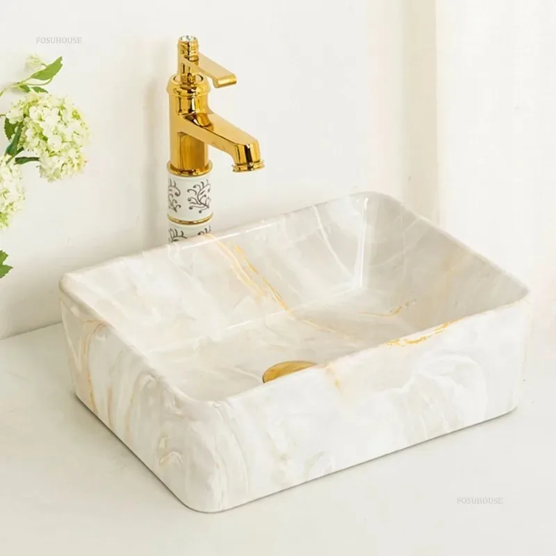Ceramic Bathroom Sink Basin Household Art Wash Basin Balcony Vessel Gold Sinks Toilet Sink Small Shampoo Basins N 3