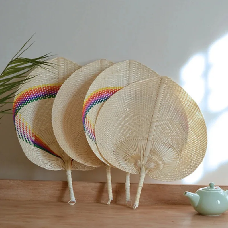 1/10/20pcs DIY Peach-shaped Pure Handmade Bamboo Woven Fan Summer Cooling Colored Chinese Style Hand Fans For Home Wedding Decor
