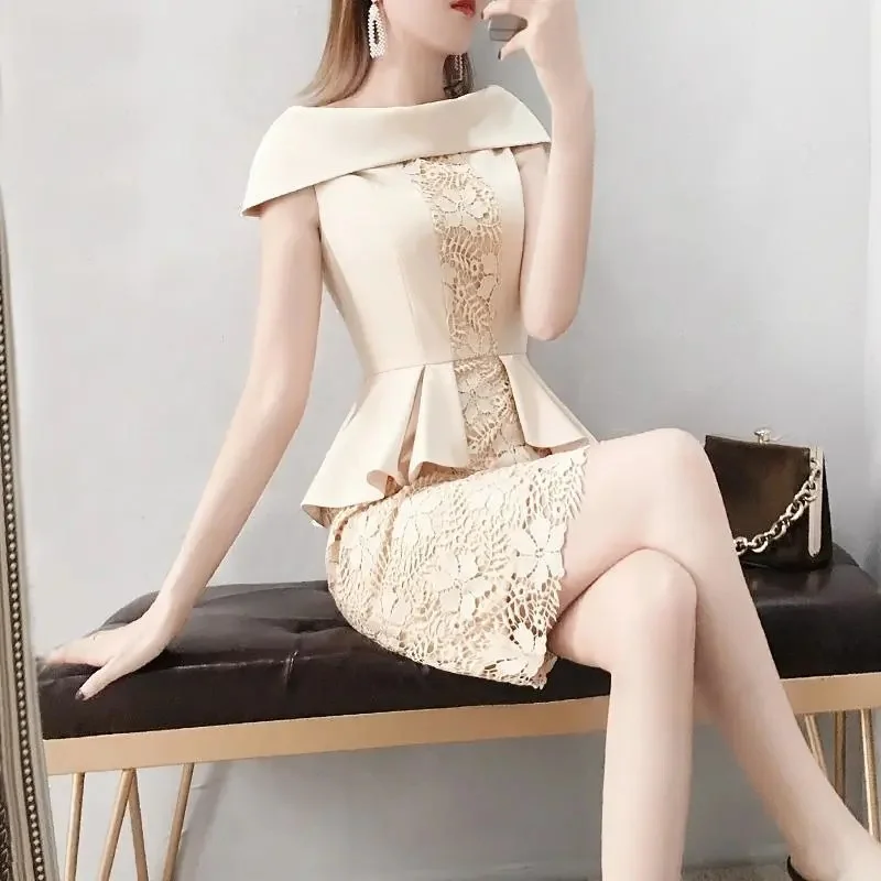 

Lace Dress Women 2022 Summer Lace Splicing Hollowed Fashion Dresses Female Mini Slim Dress Lady Vestidos Summer Dress Women
