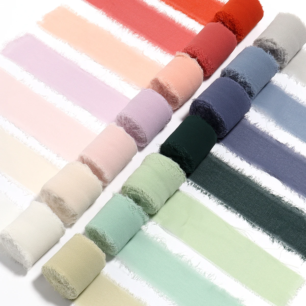 Color Chiffon Silk Ribbons Handmade Frayed Edged Ribbon Gift Wrapping Party Wedding Decoration Materials 5 Meter/roll