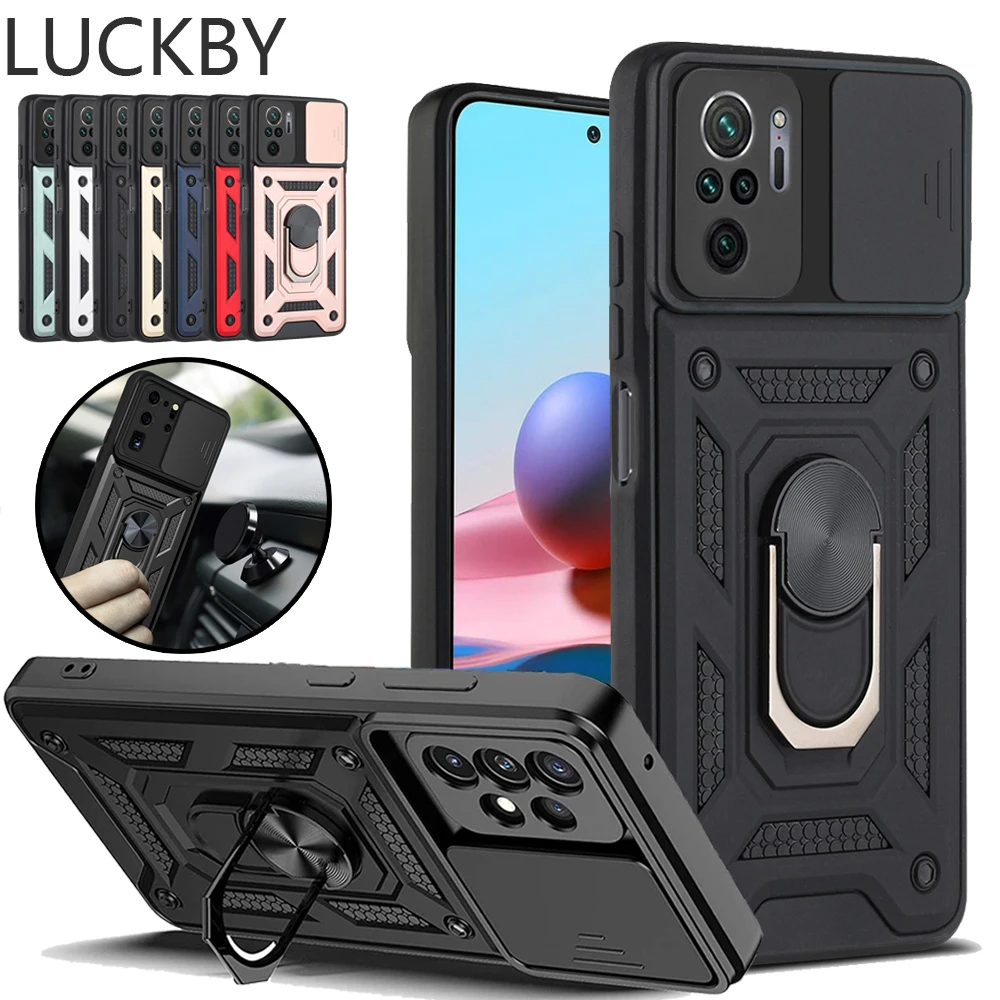 Slide Camera Lens Case For Xiaomi Redmi Note 10 9 8 Pro Max 9S 10S 9T 9A 9C Mi POCO M3 X3 Military Grade Bumpers Armor Cover | Мобильные
