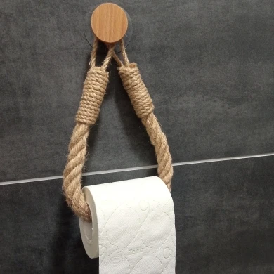 

Single Hemp Rope Paper Holder, Wall Hanging, Cotton Hemp Toilet Paper Holder, Solid Wood Combination, Bathroom Accessories