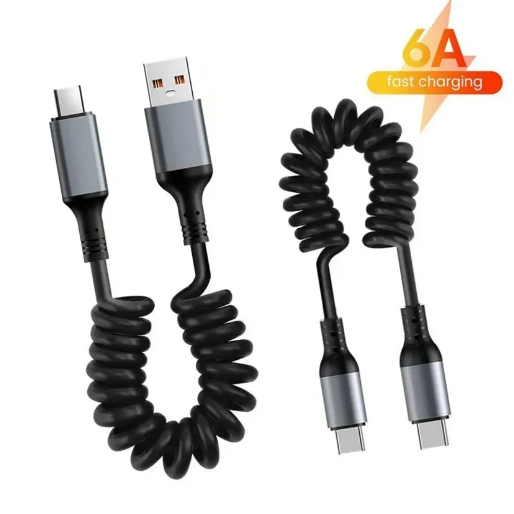 สายชาร์จเร็ว USB-C สปริงยืดหยุ่น 1 เมตร 6A