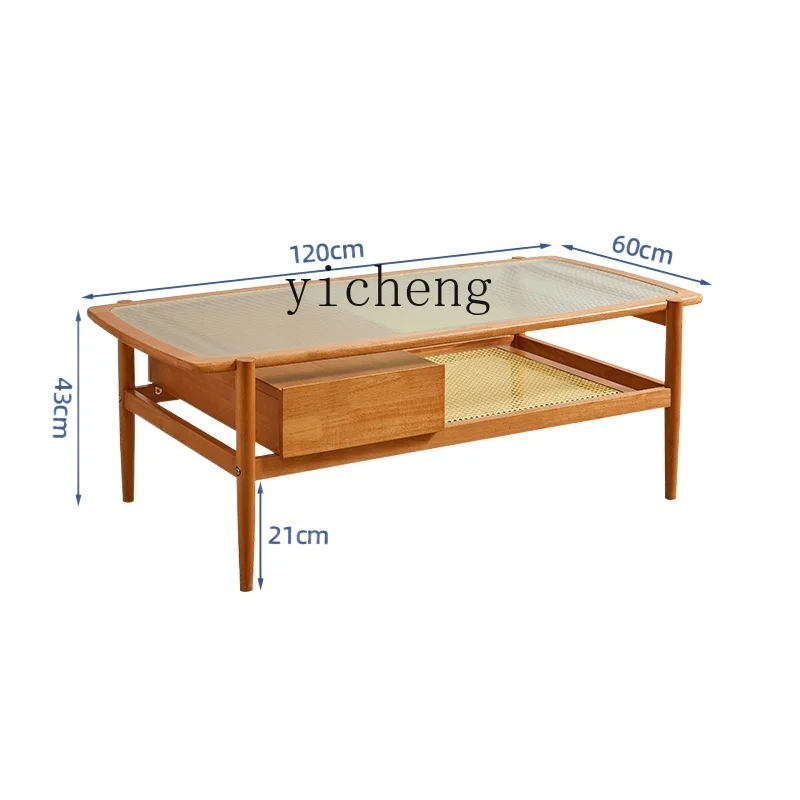 

XC Living Room Home Rattan Cherrywood Color Tea Table Tea Table Japanese Style Small Apartment Simple Modern TV Cabinet