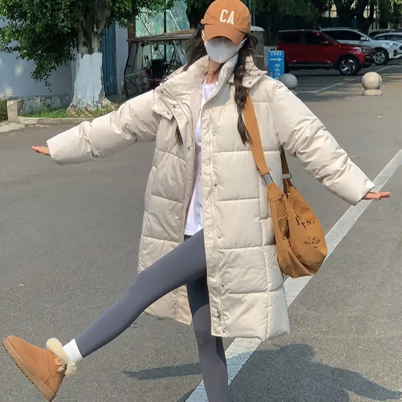 

Женское зимнее пальто, парки с хлопковой подкладкой и капюшоном, теплая утепленная повседневная куртка, свободная зимняя одежда, однотонная Свободная верхняя одежда